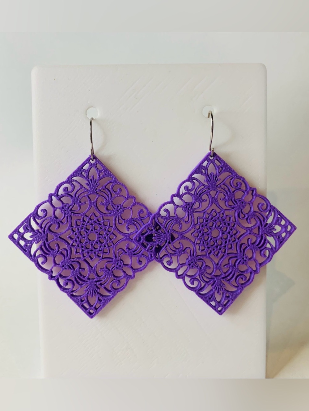 Purple Filigree Diamond Drop Earrings - Women Accessories